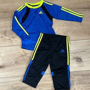 ADIDAS Boys Matching 2 piece Long Sleeve Pant Set - Size 12 months Black & Blue